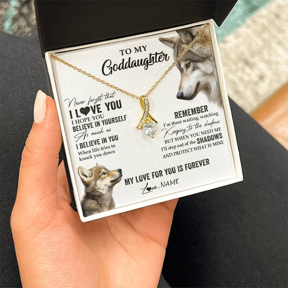 Alluring Beauty Necklace 18K Yellow Gold Finish | 2 | Personalized To My Goddaughter Necklace From Godmother Uncle Wolf My Love For You Is Forever Goddaughter Birthday Christmas Customized Gift Box Message Card | siriusteestore