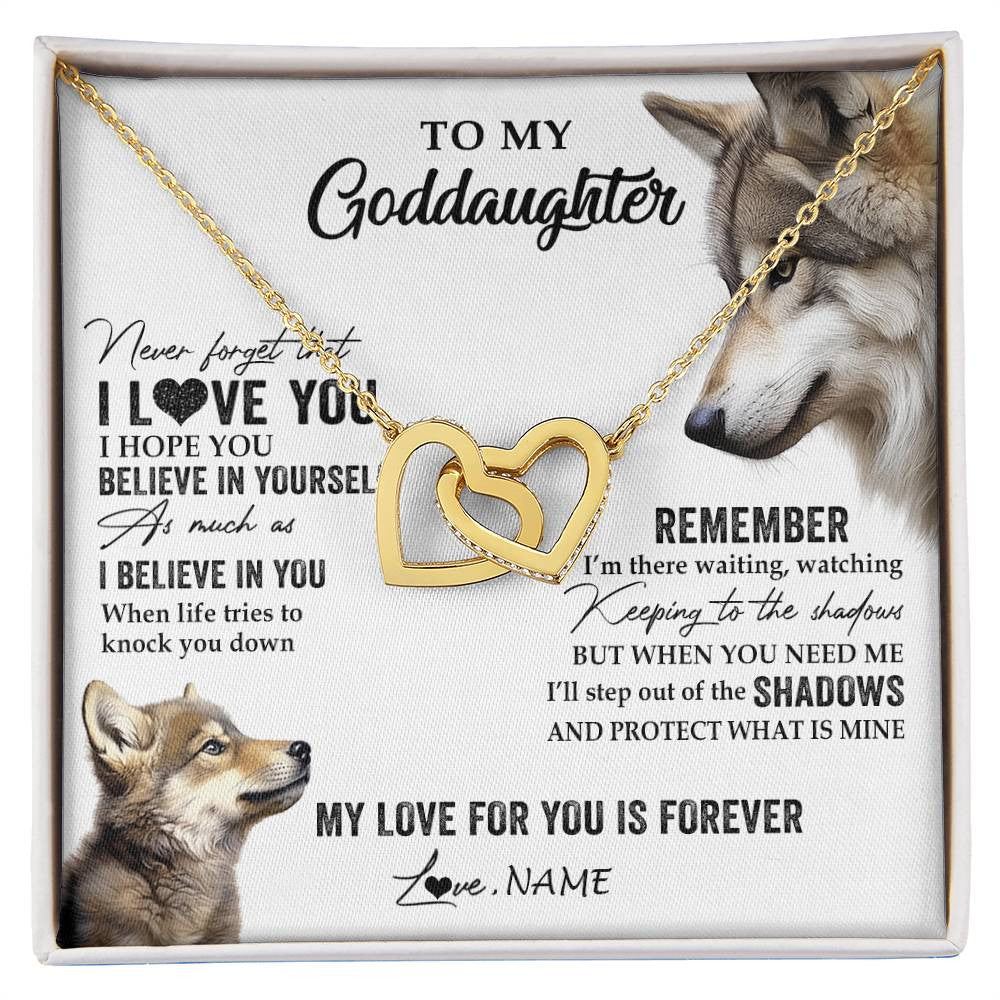 Interlocking Hearts Necklace 18K Yellow Gold Finish | 1 | Personalized To My Goddaughter Necklace From Godmother Uncle Wolf My Love For You Is Forever Goddaughter Birthday Christmas Customized Gift Box Message Card | siriusteestore