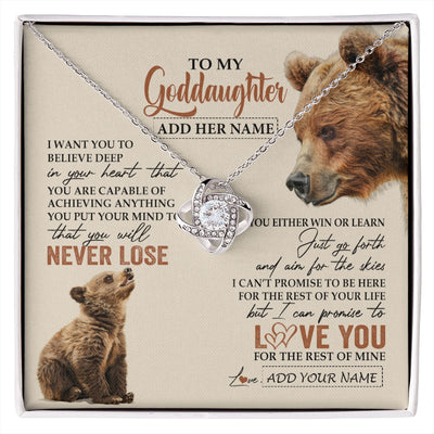 Love Knot Necklace 14K White Gold Finish | 1 | Personalized To My Goddaughter Necklace From Godmother Uncle You Will Never Lose Bear Goddaughter Birthday Gifts Graduation Christmas Gift Box Message Card | siriusteestore.myshopify