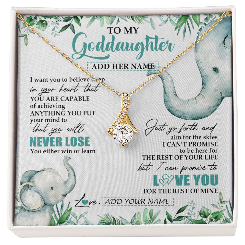 Alluring Beauty Necklace 18K Yellow Gold Finish | 1 | Personalized To My Goddaughter Necklace From Godmother Uncle You Will Never Lose Elephant Goddaughter Birthday Gifts Christmas Custom Gift Box Message Card | siriusteestore