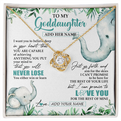 Love Knot Necklace 18K Yellow Gold Finish | 1 | Personalized To My Goddaughter Necklace From Godmother Uncle You Will Never Lose Elephant Goddaughter Birthday Gifts Christmas Custom Gift Box Message Card | siriusteestore