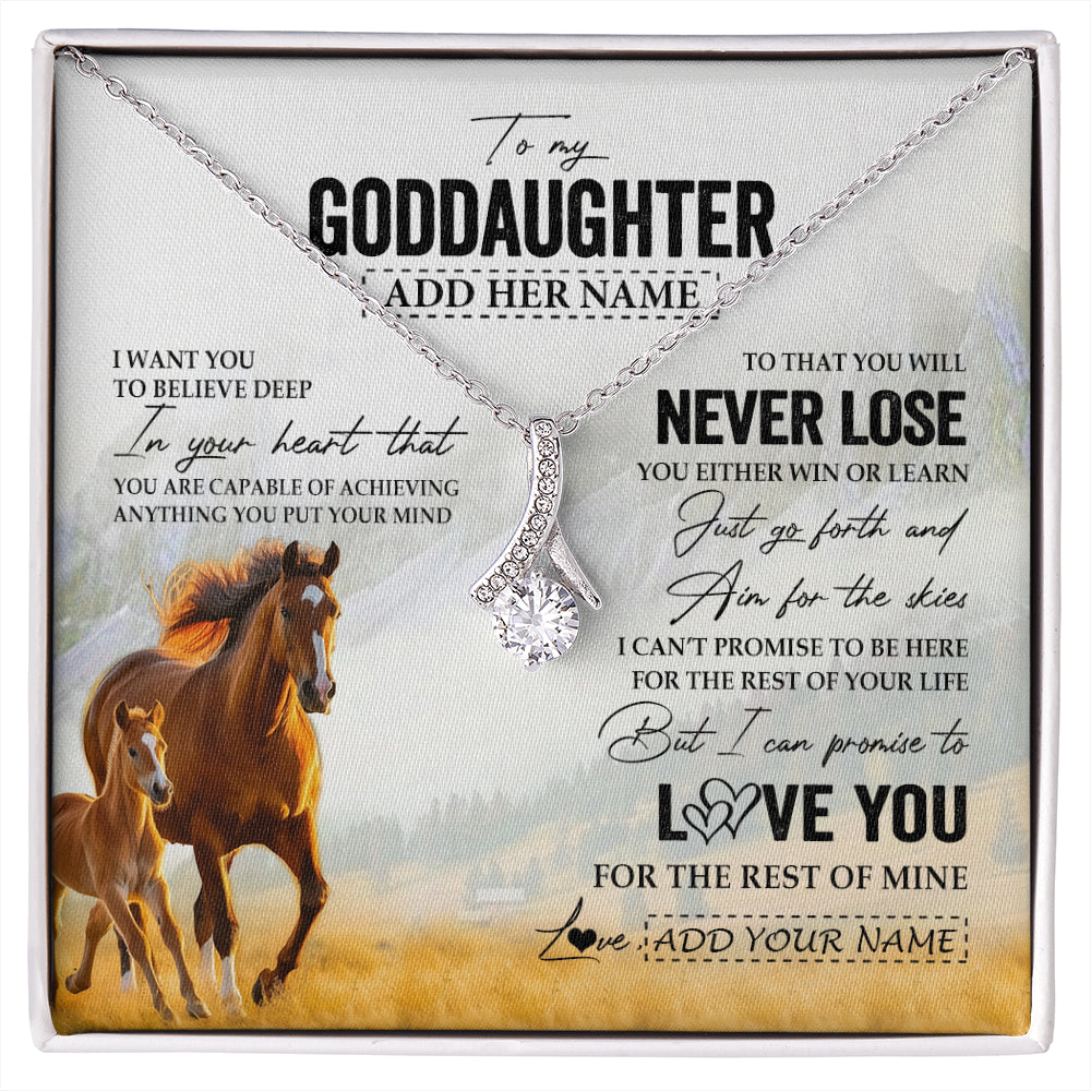 Alluring Beauty Necklace 14K White Gold Finish | 1 | Personalized To My Goddaughter Necklace From Godmother Uncle You Will Never Lose Horse Goddaughter Birthday Gifts Christmas Customized Gift Box Message Card | siriusteestore
