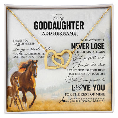 Interlocking Hearts Necklace 18K Yellow Gold Finish | 1 | Personalized To My Goddaughter Necklace From Godmother Uncle You Will Never Lose Horse Goddaughter Birthday Gifts Christmas Customized Gift Box Message Card | siriusteestore