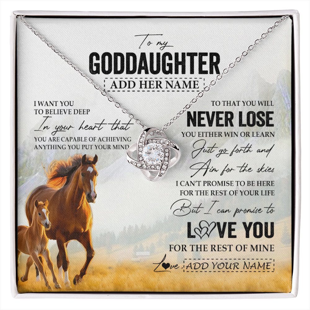 Love Knot Necklace 14K White Gold Finish | 1 | Personalized To My Goddaughter Necklace From Godmother Uncle You Will Never Lose Horse Goddaughter Birthday Gifts Christmas Customized Gift Box Message Card | siriusteestore