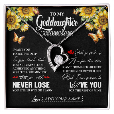 Forever Love Necklace 14K White Gold Finish | 1 | Personalized To My Goddaughter Necklace From Godmother Uncle You Will Never Lose Sunflower Goddaughter Birthday Gifts Christmas Custom Gift Box Message Card | siriusteestore.myshopify