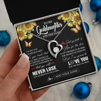Forever Love Necklace 14K White Gold Finish | 2 | Personalized To My Goddaughter Necklace From Godmother Uncle You Will Never Lose Sunflower Goddaughter Birthday Gifts Christmas Custom Gift Box Message Card | siriusteestore.myshopify