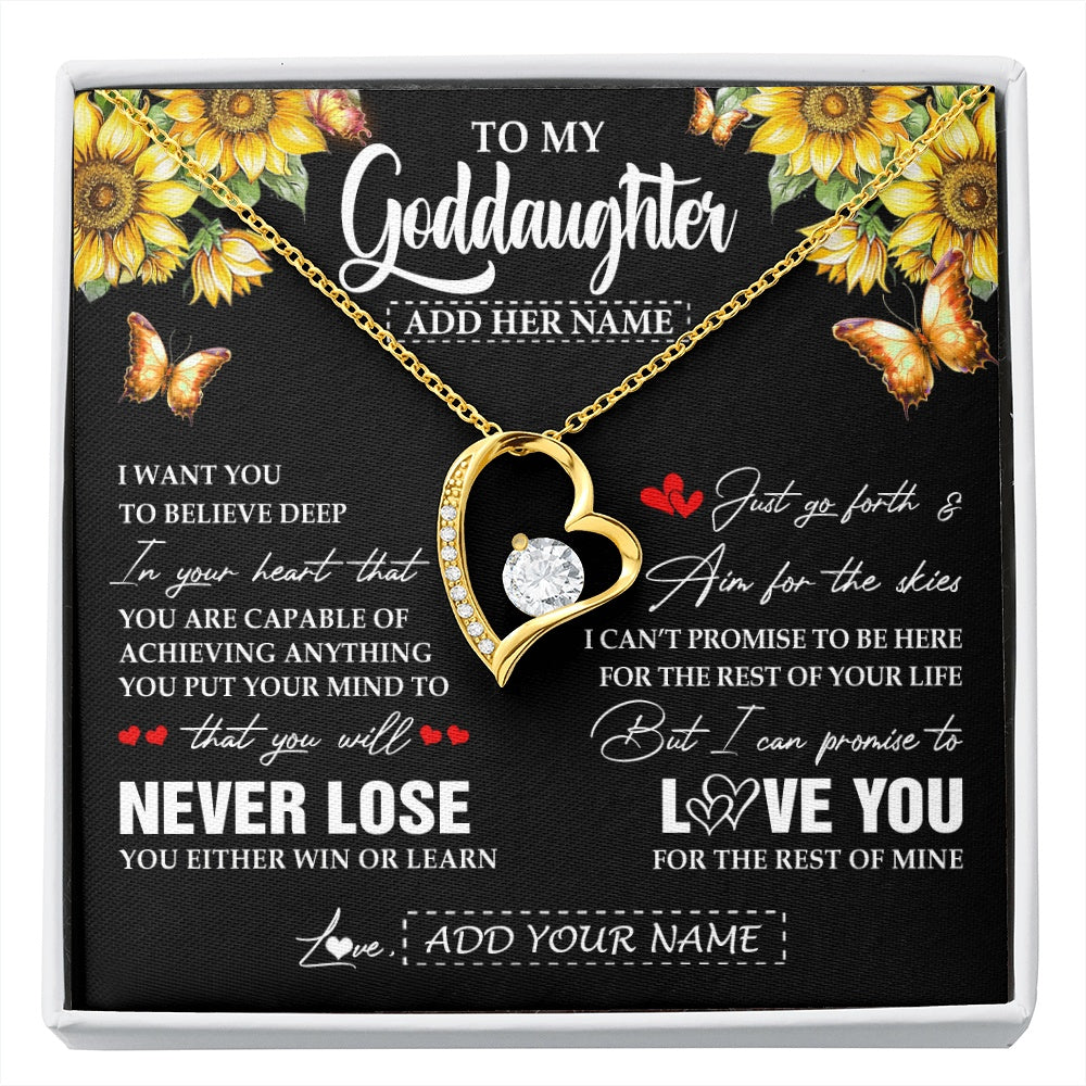 Forever Love Necklace 18K Yellow Gold Finish | 1 | Personalized To My Goddaughter Necklace From Godmother Uncle You Will Never Lose Sunflower Goddaughter Birthday Gifts Christmas Custom Gift Box Message Card | siriusteestore.myshopify