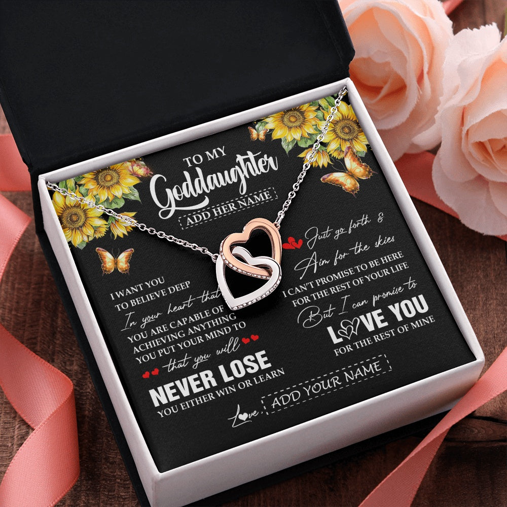 Interlocking Hearts Necklace Stainless Steel & Rose Gold Finish | 2 | Personalized To My Goddaughter Necklace From Godmother Uncle You Will Never Lose Sunflower Goddaughter Birthday Gifts Christmas Custom Gift Box Message Card | siriusteestore.myshopify