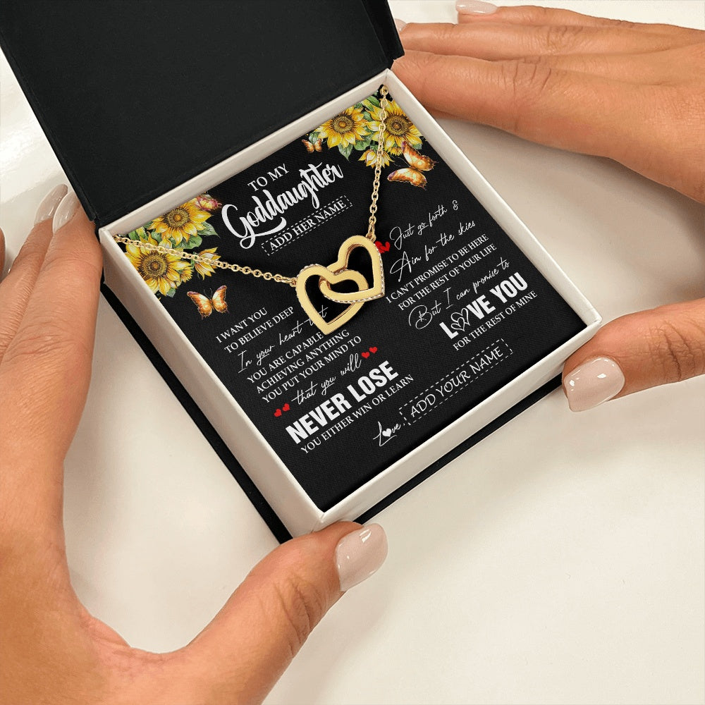 Interlocking Hearts Necklace 18K Yellow Gold Finish | 2 | Personalized To My Goddaughter Necklace From Godmother Uncle You Will Never Lose Sunflower Goddaughter Birthday Gifts Christmas Custom Gift Box Message Card | siriusteestore.myshopify