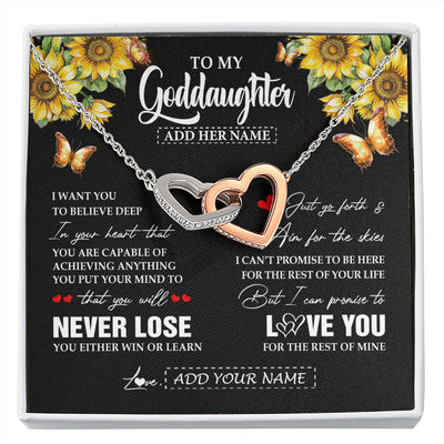Interlocking Hearts Necklace Stainless Steel & Rose Gold Finish | 1 | Personalized To My Goddaughter Necklace From Godmother Uncle You Will Never Lose Sunflower Goddaughter Birthday Gifts Christmas Custom Gift Box Message Card | siriusteestore.myshopify