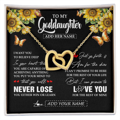 Interlocking Hearts Necklace 18K Yellow Gold Finish | 1 | Personalized To My Goddaughter Necklace From Godmother Uncle You Will Never Lose Sunflower Goddaughter Birthday Gifts Christmas Custom Gift Box Message Card | siriusteestore.myshopify