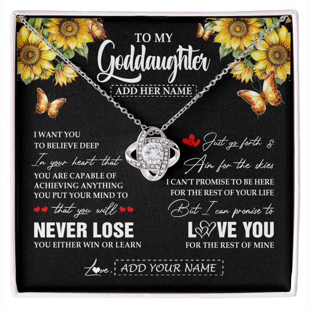 Love Knot Necklace 14K White Gold Finish | 1 | Personalized To My Goddaughter Necklace From Godmother Uncle You Will Never Lose Sunflower Goddaughter Birthday Gifts Christmas Custom Gift Box Message Card | siriusteestore.myshopify