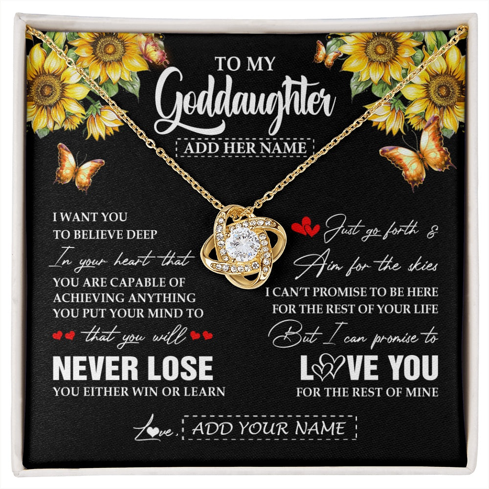 Love Knot Necklace 18K Yellow Gold Finish | 1 | Personalized To My Goddaughter Necklace From Godmother Uncle You Will Never Lose Sunflower Goddaughter Birthday Gifts Christmas Custom Gift Box Message Card | siriusteestore.myshopify