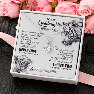 Alluring Beauty Necklace 14K White Gold Finish | 2 | Personalized To My Goddaughter Necklace From Godmother Uncle You Will Never Lose White Tiger Goddaughter Birthday Gifts Christmas Custom Gift Box Message Card | siriusteestore
