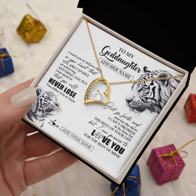 Forever Love Necklace 18K Yellow Gold Finish | 2 | Personalized To My Goddaughter Necklace From Godmother Uncle You Will Never Lose White Tiger Goddaughter Birthday Gifts Christmas Custom Gift Box Message Card | siriusteestore