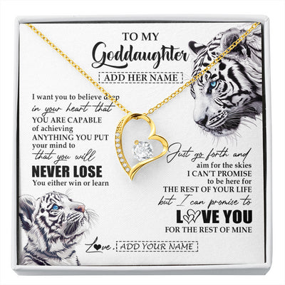 Forever Love Necklace 18K Yellow Gold Finish | 1 | Personalized To My Goddaughter Necklace From Godmother Uncle You Will Never Lose White Tiger Goddaughter Birthday Gifts Christmas Custom Gift Box Message Card | siriusteestore