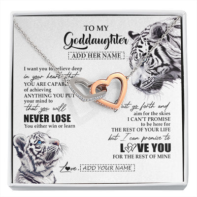 Interlocking Hearts Necklace Stainless Steel & Rose Gold Finish | 1 | Personalized To My Goddaughter Necklace From Godmother Uncle You Will Never Lose White Tiger Goddaughter Birthday Gifts Christmas Custom Gift Box Message Card | siriusteestore