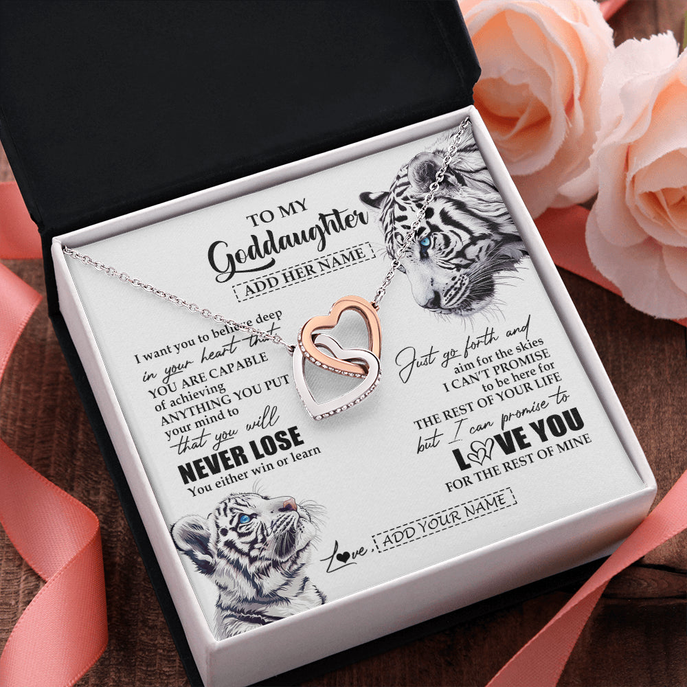 Interlocking Hearts Necklace Stainless Steel & Rose Gold Finish | 2 | Personalized To My Goddaughter Necklace From Godmother Uncle You Will Never Lose White Tiger Goddaughter Birthday Gifts Christmas Custom Gift Box Message Card | siriusteestore