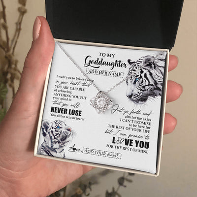 Love Knot Necklace 14K White Gold Finish | 2 | Personalized To My Goddaughter Necklace From Godmother Uncle You Will Never Lose White Tiger Goddaughter Birthday Gifts Christmas Custom Gift Box Message Card | siriusteestore