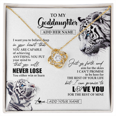 Love Knot Necklace 18K Yellow Gold Finish | 1 | Personalized To My Goddaughter Necklace From Godmother Uncle You Will Never Lose White Tiger Goddaughter Birthday Gifts Christmas Custom Gift Box Message Card | siriusteestore