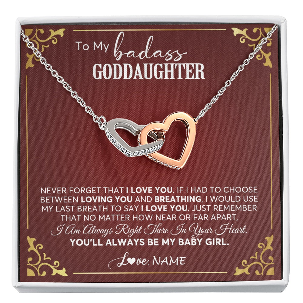 Interlocking Hearts Necklace Stainless Steel & Rose Gold Finish | 1 | Personalized To My Goddaughter Necklace From Godmother Uncle You'll Always Be My Goddaughter Birthday Christmas Customized Gift Box Message Card | siriusteestore.myshopify