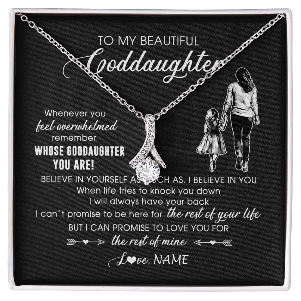 Alluring Beauty Necklace 14K White Gold Finish | 1 | Personalized To My Goddaughter Necklace From Godmother Whenever You Feel Overwhelmed Goddaughter Jewelry Birthday Graduation Christmas Customized Message Card | siriusteestore