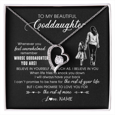 Forever Love Necklace 14K White Gold Finish | 1 | Personalized To My Goddaughter Necklace From Godmother Whenever You Feel Overwhelmed Goddaughter Jewelry Birthday Graduation Christmas Customized Message Card | siriusteestore