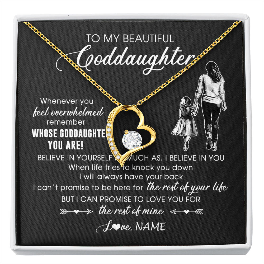Forever Love Necklace 18K Yellow Gold Finish | 1 | Personalized To My Goddaughter Necklace From Godmother Whenever You Feel Overwhelmed Goddaughter Jewelry Birthday Graduation Christmas Customized Message Card | siriusteestore