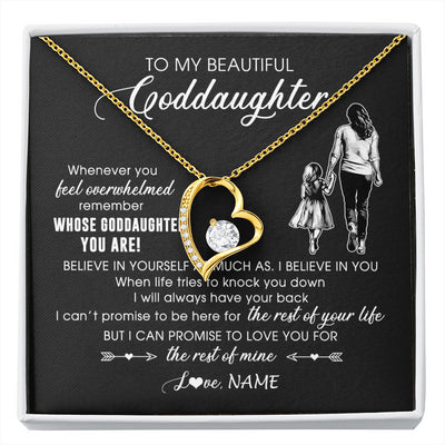 Forever Love Necklace 18K Yellow Gold Finish | 1 | Personalized To My Goddaughter Necklace From Godmother Whenever You Feel Overwhelmed Goddaughter Jewelry Birthday Graduation Christmas Customized Message Card | siriusteestore