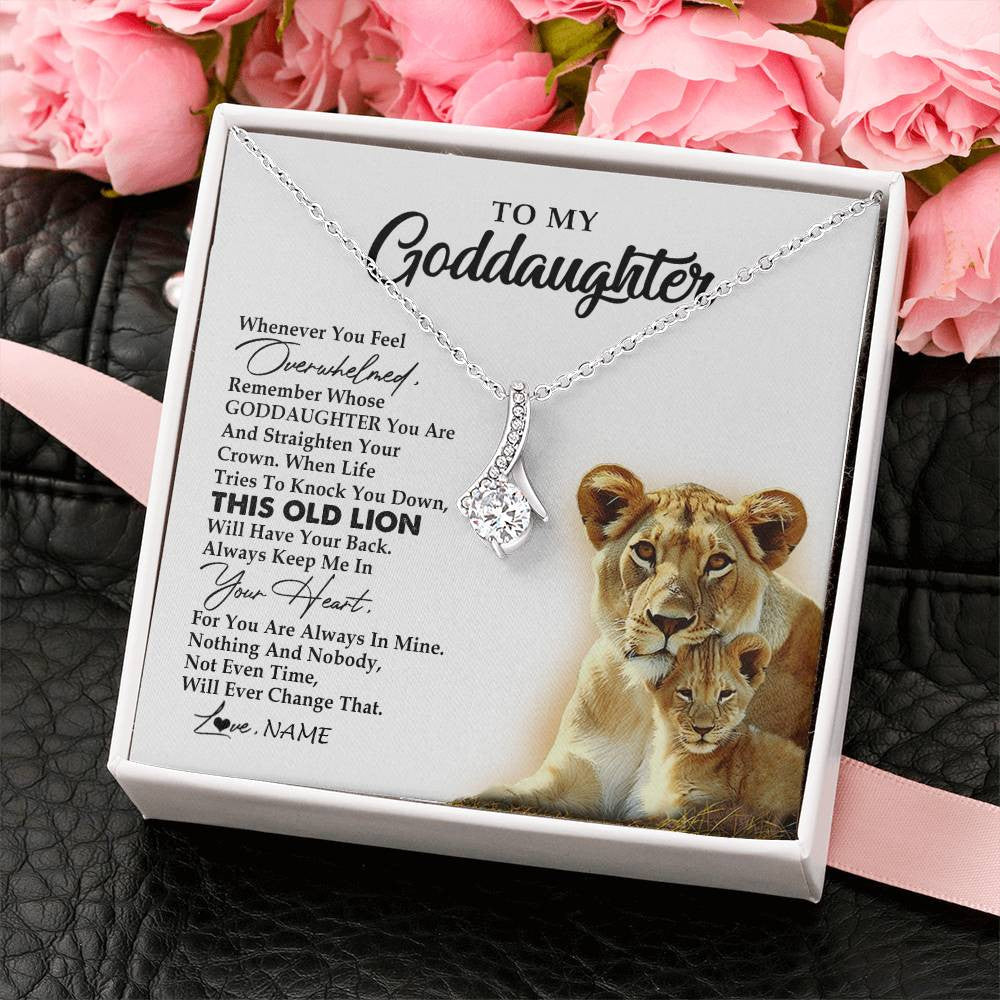 Alluring Beauty Necklace 14K White Gold Finish | 2 | Personalized To My Goddaughter Necklace From Godmother Whenever You Fell Overwhelmed Lion Goddaughter Birthday Christmas Customized Gift Box Message Card | siriusteestore