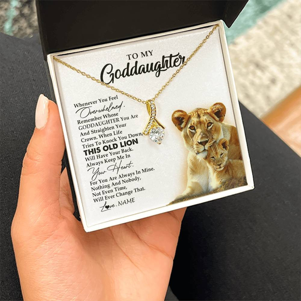 Alluring Beauty Necklace 18K Yellow Gold Finish | 2 | Personalized To My Goddaughter Necklace From Godmother Whenever You Fell Overwhelmed Lion Goddaughter Birthday Christmas Customized Gift Box Message Card | siriusteestore