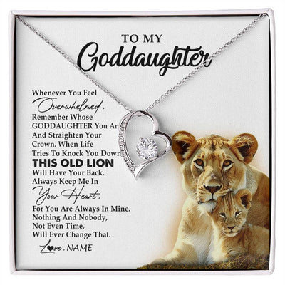 Forever Love Necklace 14K White Gold Finish | 1 | Personalized To My Goddaughter Necklace From Godmother Whenever You Fell Overwhelmed Lion Goddaughter Birthday Christmas Customized Gift Box Message Card | siriusteestore