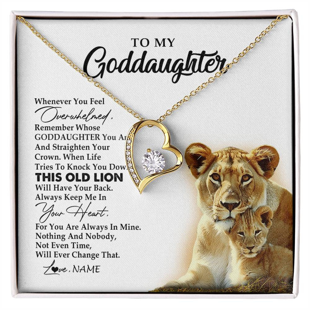 Forever Love Necklace 18K Yellow Gold Finish | 1 | Personalized To My Goddaughter Necklace From Godmother Whenever You Fell Overwhelmed Lion Goddaughter Birthday Christmas Customized Gift Box Message Card | siriusteestore