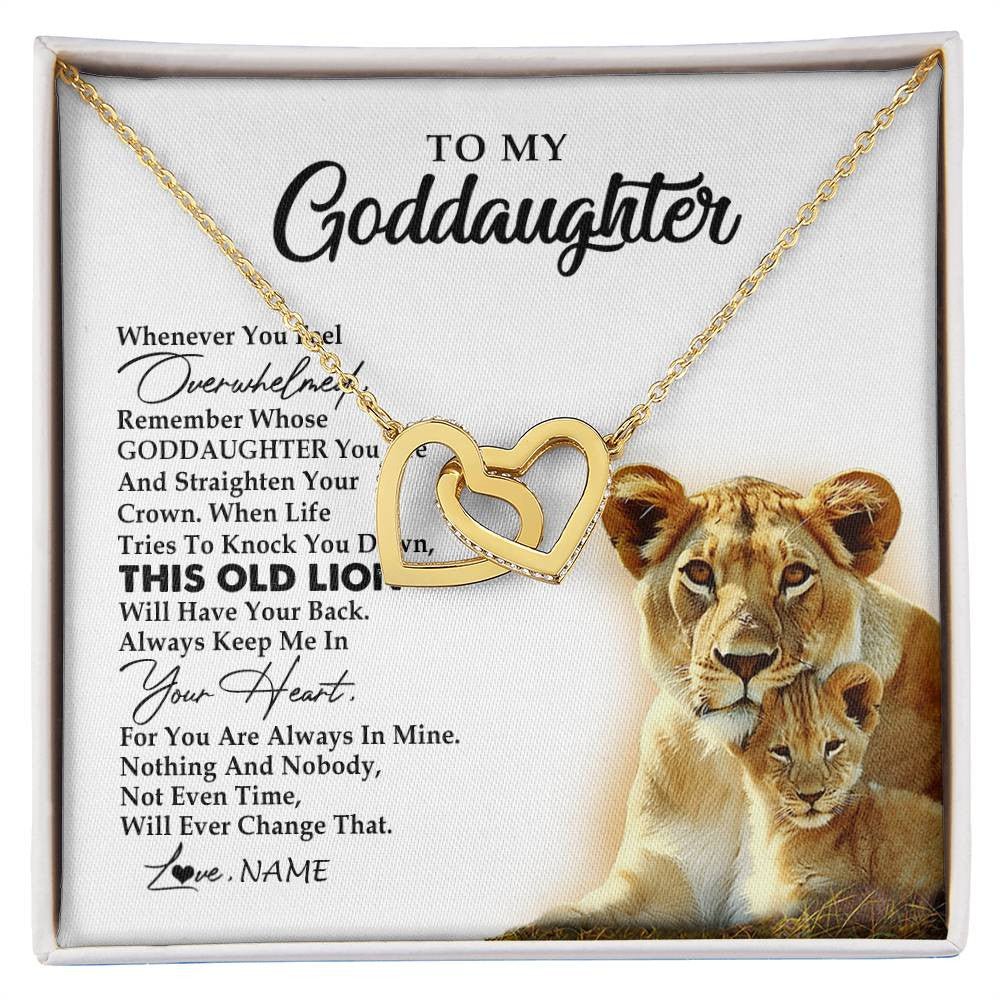 Interlocking Hearts Necklace 18K Yellow Gold Finish | 1 | Personalized To My Goddaughter Necklace From Godmother Whenever You Fell Overwhelmed Lion Goddaughter Birthday Christmas Customized Gift Box Message Card | siriusteestore
