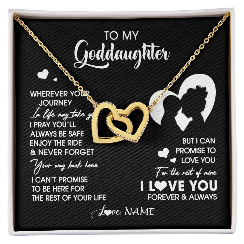 Interlocking Hearts Necklace 18K Yellow Gold Finish | 1 | Personalized To My Goddaughter Necklace From Godmother Wherever Your Journey Goddaughter Birthday Gifts Graduation Christmas Customized Gift Box Message Card | siriusteestore