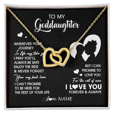 Interlocking Hearts Necklace 18K Yellow Gold Finish | 1 | Personalized To My Goddaughter Necklace From Godmother Wherever Your Journey Goddaughter Birthday Gifts Graduation Christmas Customized Gift Box Message Card | siriusteestore