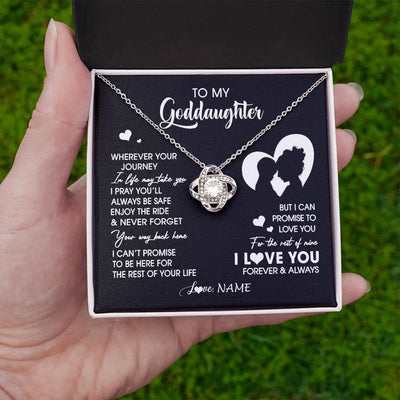 Love Knot Necklace 14K White Gold Finish | 2 | Personalized To My Goddaughter Necklace From Godmother Wherever Your Journey Goddaughter Birthday Gifts Graduation Christmas Customized Gift Box Message Card | siriusteestore