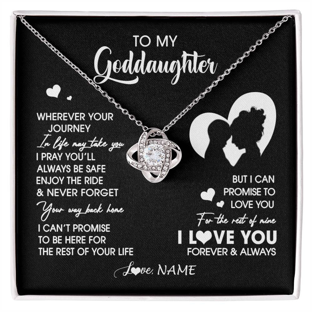 Love Knot Necklace 14K White Gold Finish | 1 | Personalized To My Goddaughter Necklace From Godmother Wherever Your Journey Goddaughter Birthday Gifts Graduation Christmas Customized Gift Box Message Card | siriusteestore