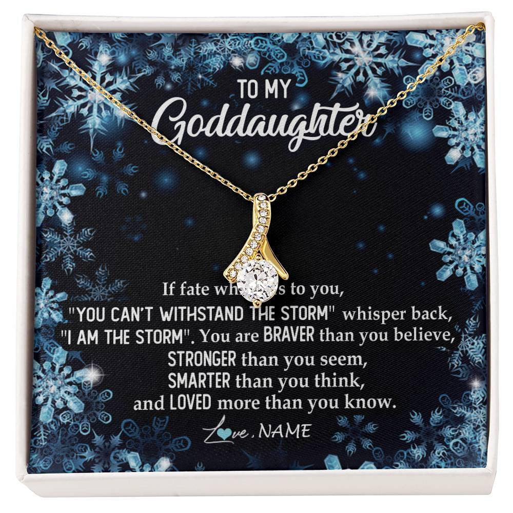 Alluring Beauty Necklace 18K Yellow Gold Finish | Personalized To My Goddaughter Necklace From Godmother Whisper Back I Am The Storm Goddaughter Jewelry Birthday Graduation Christmas Customized Message Card | siriusteestore