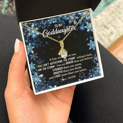 Alluring Beauty Necklace 18K Yellow Gold Finish | Personalized To My Goddaughter Necklace From Godmother Whisper Back I Am The Storm Goddaughter Jewelry Birthday Graduation Christmas Customized Message Card | siriusteestore