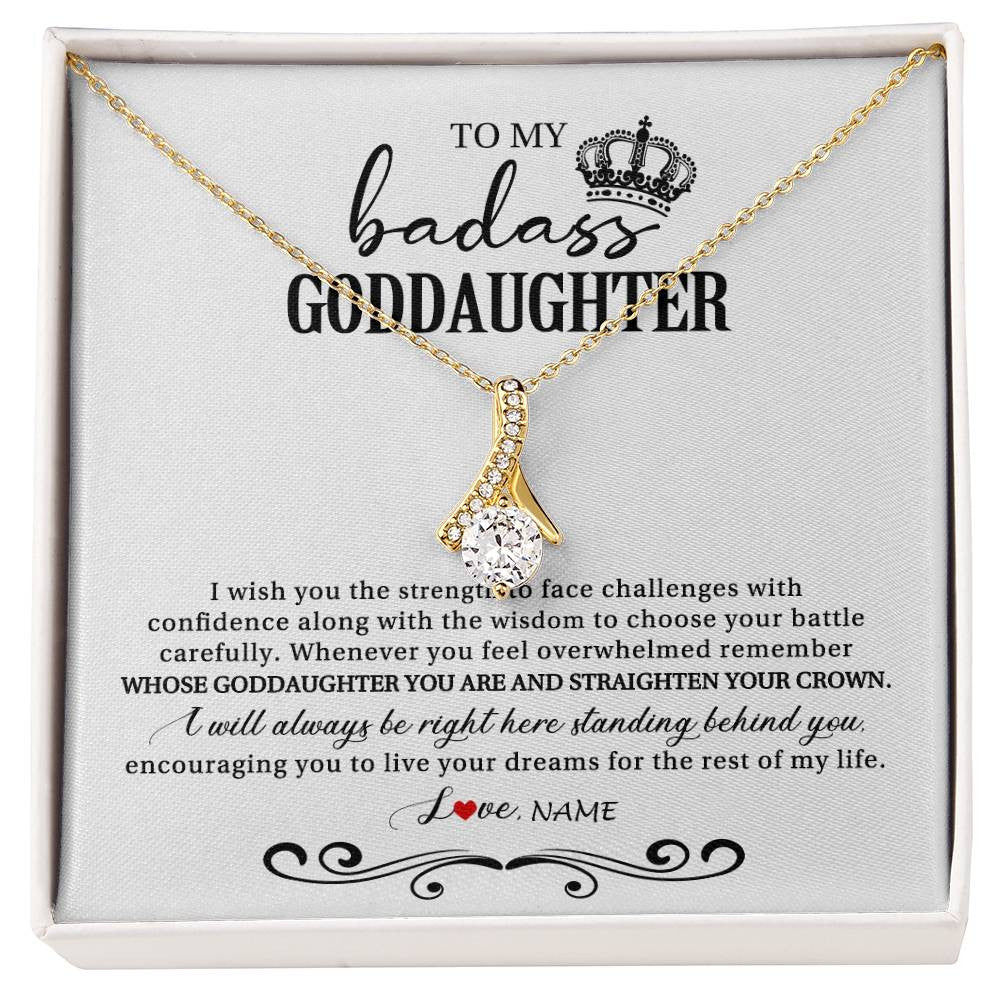Alluring Beauty Necklace 18K Yellow Gold Finish | Personalized To My Goddaughter Necklace From Godmother Wish You The Strength Goddaughter Birthday Graduation Christmas Customized Gift Box Message Card | siriusteestore
