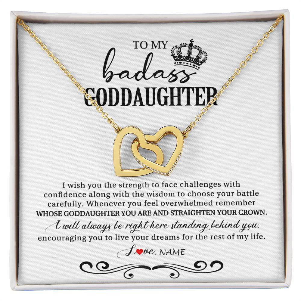 Interlocking Hearts Necklace 18K Yellow Gold Finish | Personalized To My Goddaughter Necklace From Godmother Wish You The Strength Goddaughter Birthday Graduation Christmas Customized Gift Box Message Card | siriusteestore