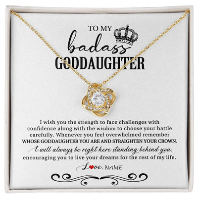 Love Knot Necklace 18K Yellow Gold Finish | Personalized To My Goddaughter Necklace From Godmother Wish You The Strength Goddaughter Birthday Graduation Christmas Customized Gift Box Message Card | siriusteestore