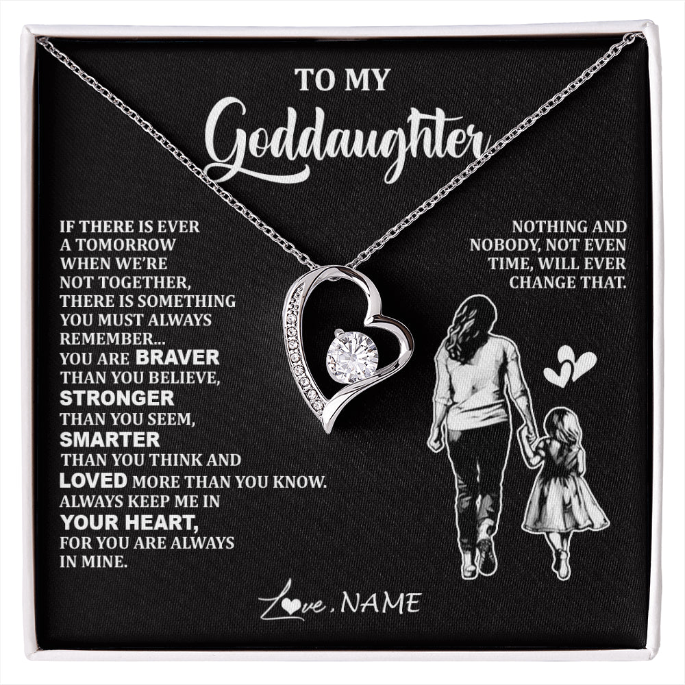 Forever Love Necklace 14K White Gold Finish | 1 | Personalized To My Goddaughter Necklace From Godmother You Are Always In Mine Beautiful Goddaughter Birthday Graduation Christmas With Gift Box Message Card | siriusteestore