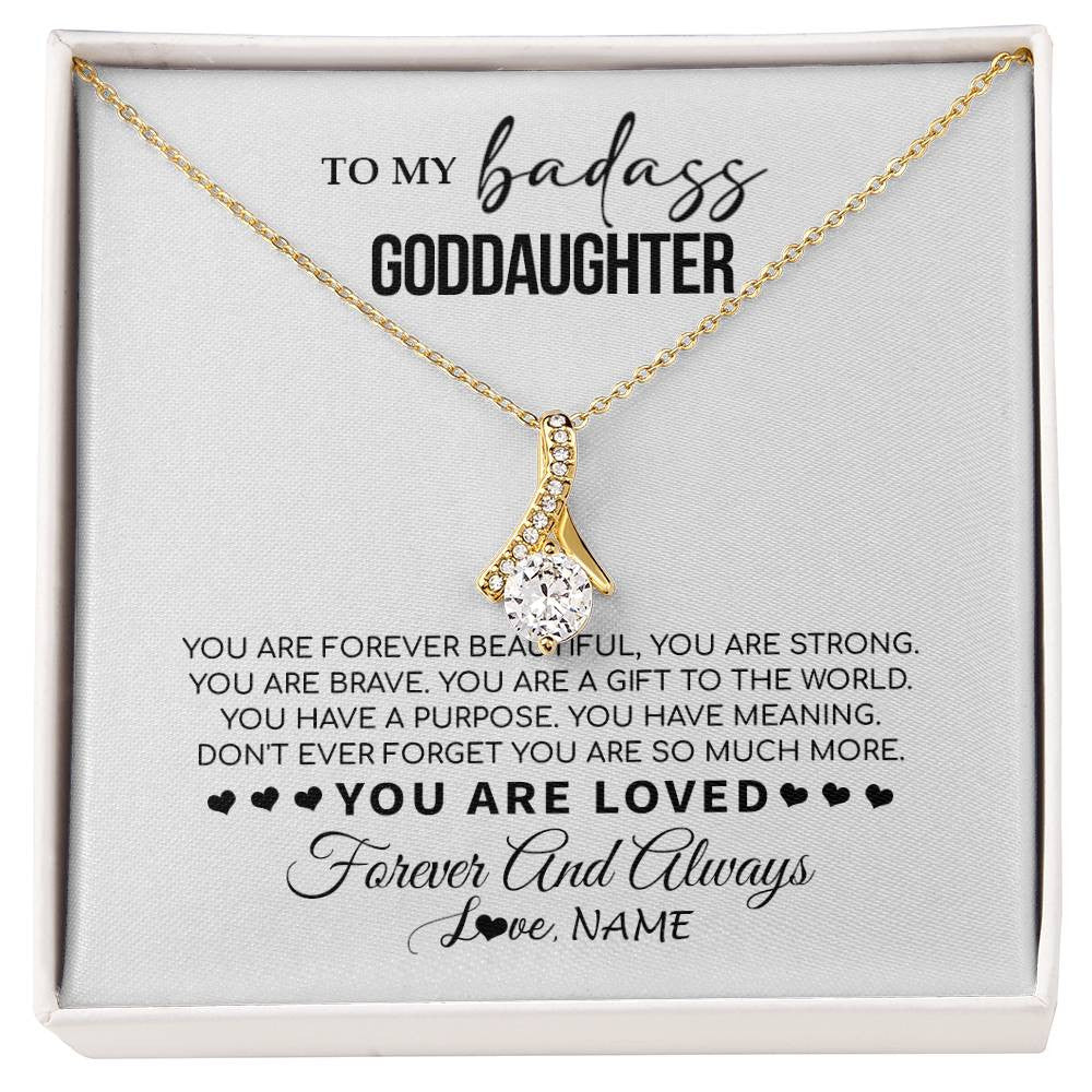 Alluring Beauty Necklace 18K Yellow Gold Finish | 1 | Personalized To My Goddaughter Necklace From Godmother You Are Forever Beautiful Goddaughter Birthday Graduation Christmas Customized Gift Box Message Card | siriusteestore