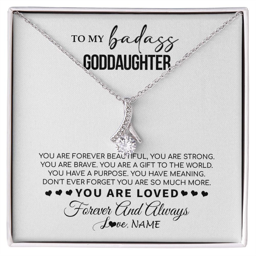 Alluring Beauty Necklace | Personalized To My Goddaughter Necklace From Godmother You Are Forever Beautiful Goddaughter Birthday Graduation Christmas Customized Gift Box Message Card | siriusteestore