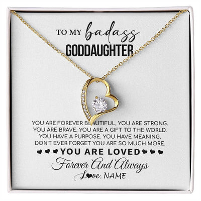 Forever Love Necklace 18K Yellow Gold Finish | 1 | Personalized To My Goddaughter Necklace From Godmother You Are Forever Beautiful Goddaughter Birthday Graduation Christmas Customized Gift Box Message Card | siriusteestore