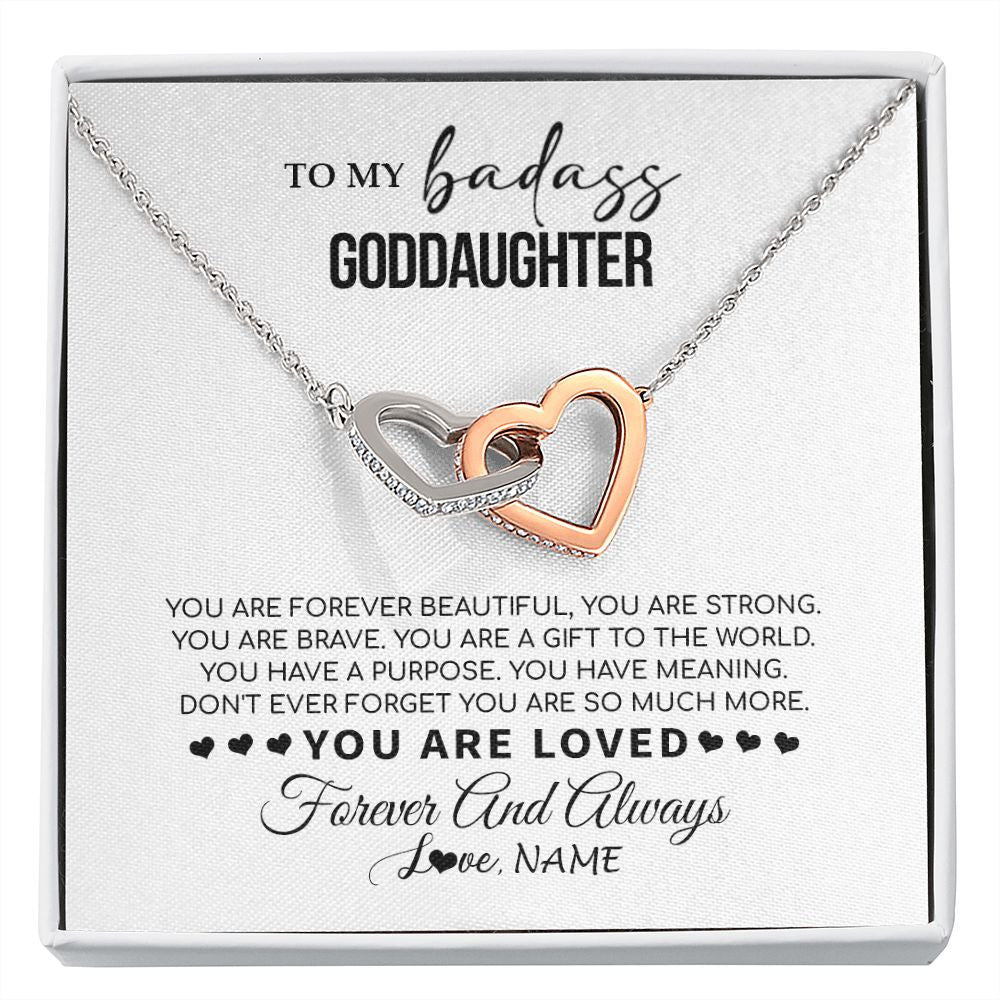 Interlocking Hearts Necklace | Personalized To My Goddaughter Necklace From Godmother You Are Forever Beautiful Goddaughter Birthday Graduation Christmas Customized Gift Box Message Card | siriusteestore