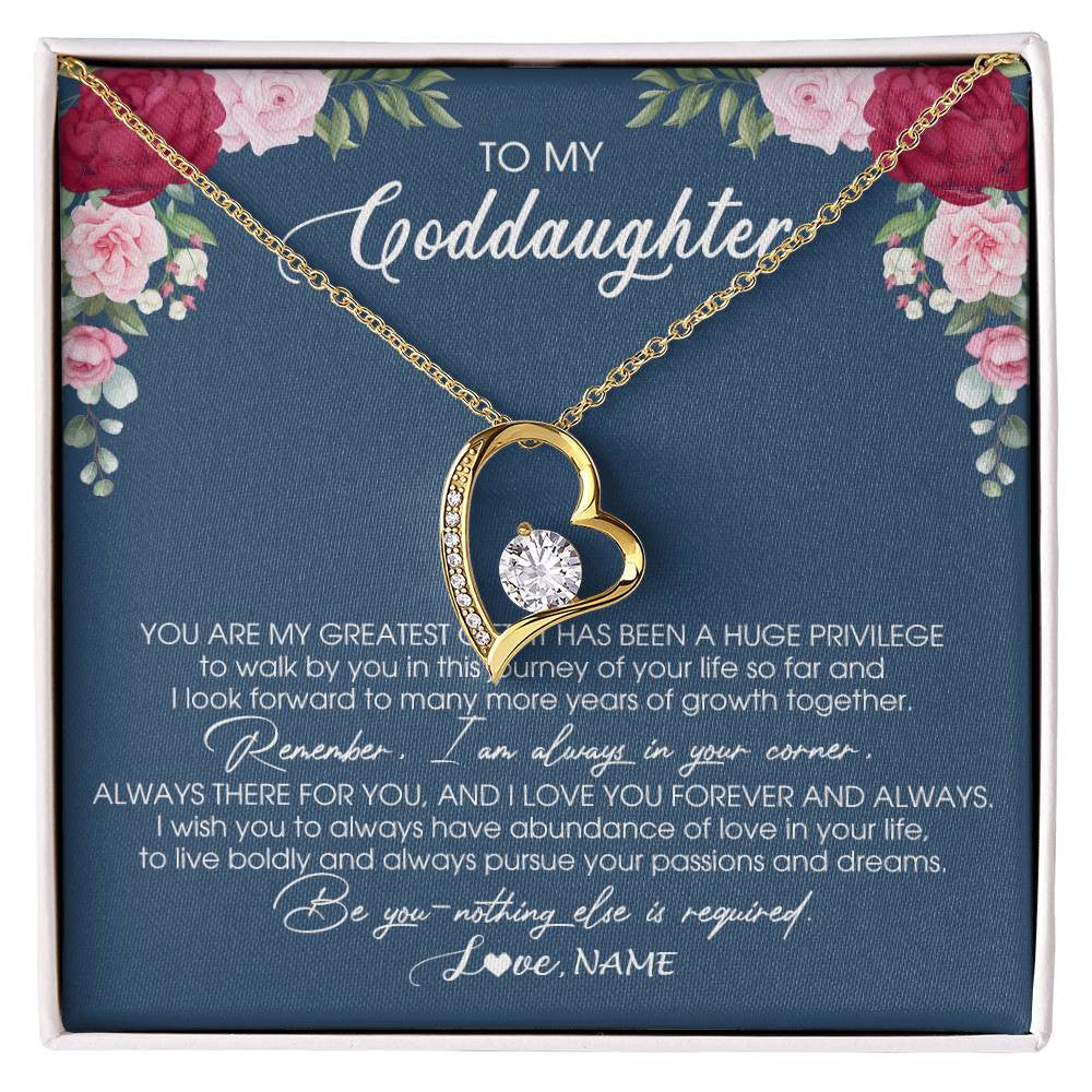 Forever Love Necklace 18K Yellow Gold Finish | Personalized To My Goddaughter Necklace From Godmother You Are My Greatest Gift Goddaughter Birthday Christmas Customized Jewelry Gift Box Message Card | siriusteestore