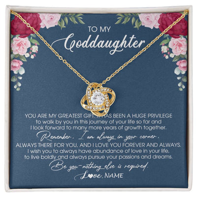 Love Knot Necklace 18K Yellow Gold Finish | Personalized To My Goddaughter Necklace From Godmother You Are My Greatest Gift Goddaughter Birthday Christmas Customized Jewelry Gift Box Message Card | siriusteestore